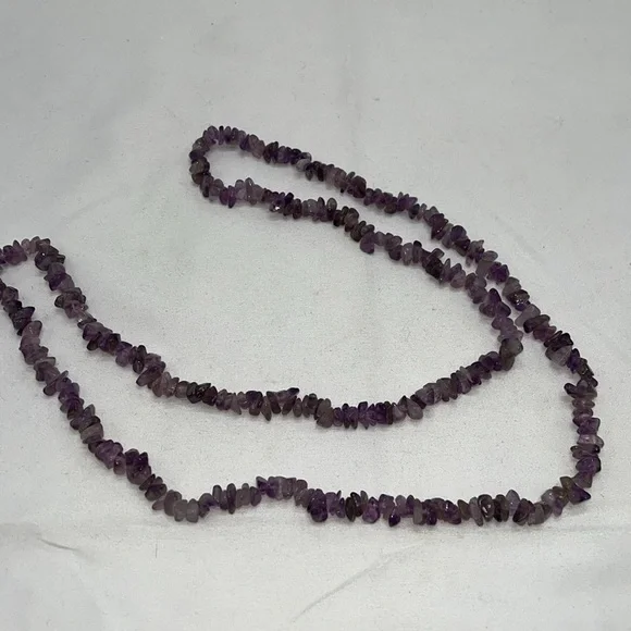 Long Genuine Amethyst Polished Chip Bead Necklace 34” - Picture 3 of 3